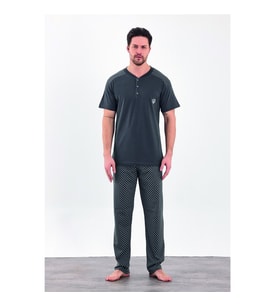Estiva %100 Pamuk İnterlok Kısa Kol Erkek Pijama Takım (Antrasit)