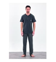 Estiva %100 Pamuk İnterlok Kısa Kol Erkek Pijama Takım (Antrasit)