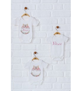 Pia Baby Premium %100 Pamuk İsme Özel Organik Baskılı Üçlü Set Çıtçıtlı Bebek Body Zıbın Modelleri 5028-18 (Ekru)