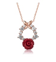 Şık Gül ve Kelebek Tasarımlı 925 Ayar Gümüş Kolye  (Rose)