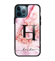 iPhone 13 Pro Max Uyumlu Pudra Mermer Çiçekli Harf Tasarımlı Glossy Telefon Kılıfı