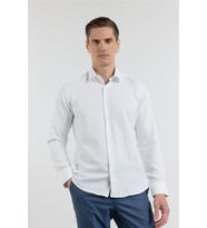 Beyaz Kendinden Desenli Sert Yaka Uzun Kol Cepsiz Slim Fit Pamuklu Gömlek 1004255283