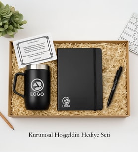 BK Gift Kişiye Özel Logolu Siyah Defter, Kulplu Çelik Termos ve Tükenmez Kalem Kurumsal Hoşgeldin Hediye Seti-1  Kurumsal Welcome Kit, Yeni iş Hediyesi