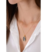 14 K Gold Kaplama 925 Ayar Gümüş Oval Antik Kolye