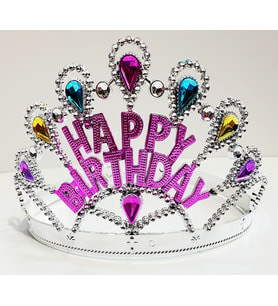 Parti Aksesuar Gümüş Renk Happy Birthday Yazılı Doğum Günü Tacı 60 cm