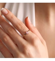14 Ayar Altın Doğum Taşı Yüzük Burç Yüzükler Pink (Çok Renkli)