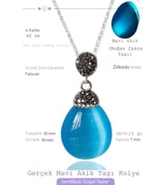 Sertifikalı Zirkon Taşlı Mavi Akik Taşı Kolye (Çok Renkli)