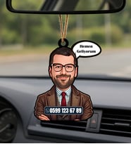 BK Gift Kişiye Özel Karikatürlü Numaratör Araba Dikiz Ayna Süsü-1 , Arkadaşa Hediye, Sevgiliye Hediye, Araba Hediyesi (Beyaz)