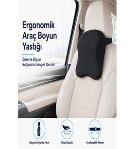 Araç Boyun ve Ense Destek Yastığı – Visco Dolgulu, Ayarlanabilir Kemerli