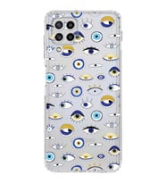 PrintiFy Samsung Galaxy M22 ile Uyumlu Nazar Boncuğu 2 Baskılı Kamera Korumalı Şeffaf Silikon Kılıf