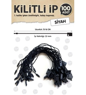 Kilitli İp Renkli Asmalı Etiket Bağlama İpi Lock String Tag Rope 100 Adet Siyah-T367 (Renksiz)