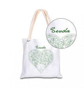 Kişiye Özel İsim Baskılı Kalp Ağacı Temalı Bez Kol Çantası 40x40 cm HK2430 (Beyaz)