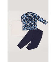 3'lü Ara Biyeli Tshirt Pantolon Lacivert Pijama Takımı