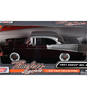 Motormax 1957 Chevy Bel Air Burgundy Metallic and Silver Metallic "Timeless Legends" Series 1/24 Model Araba (Çok Renkli)