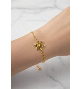 925 Ayar Gümüş Zeytinyağı Taşlı Lotus Bileklik