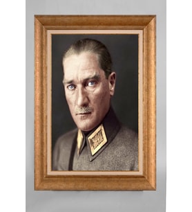 Altın Varaklı Çerçeveli Paspartulu Atatürk Tablo a758 (Gold)