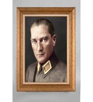 Altın Varaklı Çerçeveli Paspartulu Atatürk Tablo a758 (Gold)
