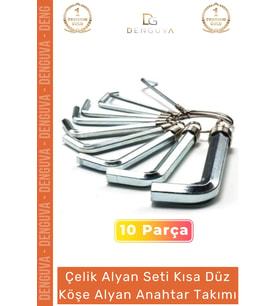 #AlyanTakımı 10 Parça Çelik Set Kısa Düz Yerleştirme Aparatlı Profesyonel Köşe Alyan Anahtar Takımı
