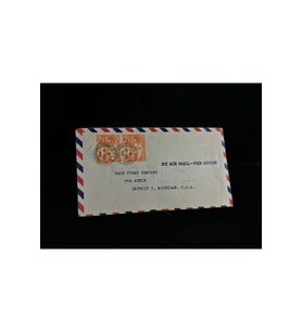 Uçak Postası Air Mail 1946 yılında British Guiana'dan Amerika'ya postalanmış 2x 12 Cent Pullu