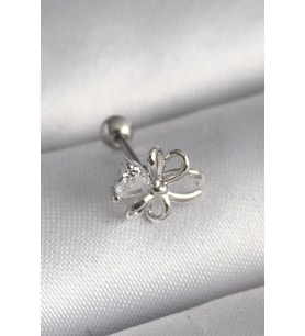 316L Çelik Gümüş Renk Zirkon Taş Detay Kurdele Model Tragus Piercing - TJ-PR1289