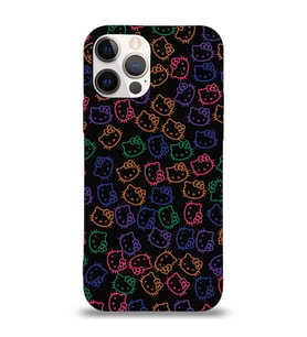 Apple iPhone 12 Pro Max Uyumlu Lansman Kılıf Hello Kitty Tasarımlı İçi Kadife Kapak-Siyah (Şeffaf)