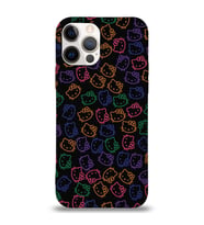Apple iPhone 12 Pro Max Uyumlu Lansman Kılıf Hello Kitty Tasarımlı İçi Kadife Kapak-Siyah (Şeffaf)