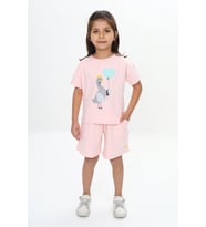 Toontoy Kız Çocuk Ördek Baskılı Şortlu Takım (Pudra)