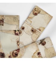 A6 (10,5x14,8 cm) 6’lı Vintage Çiçek Detaylı El Yazılı Yırtık Kağıt Kolaj Scrapbook & Mektup Kağıdı