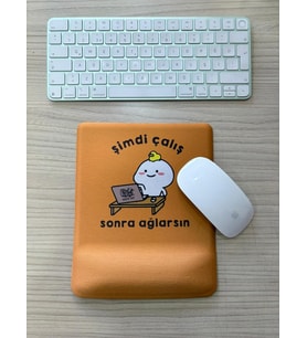 Şimdi Çalış Sonra Ağlarsın Baskılı Bilek Destekli KARE Mouse Pad (turuncu)