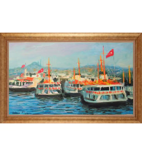 Çerçeveli Paspartulu Manzara Tablo ah1789 (Gold)