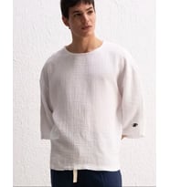 Giesto Fakir Kol Keten T-Shirt-Beyaz