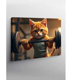 Kanvas Tablo Halter Kaldıran Kedi Figürü