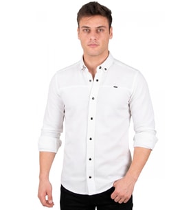 DeepSEA Beyaz Slim Fit Likralı Çıt Çıt Kapama Pamuklu Erkek Gömlek – Modern Dar Kesim 2300412