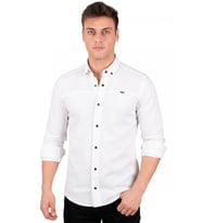 DeepSEA Beyaz Slim Fit Likralı Çıt Çıt Kapama Pamuklu Erkek Gömlek – Modern Dar Kesim 2300412