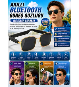 YH HY 0532 Gold Çerçeveli Siyah Akıllı Güneş Gözlüğü Polarize Çift Hoparlör TWS Gözlük Müzik Çağrı