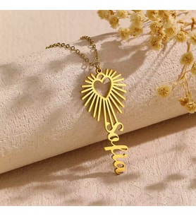 Kişiye Özel 925 Ayar Gümüş Dikey Kalp İsim Kolye (Gold)