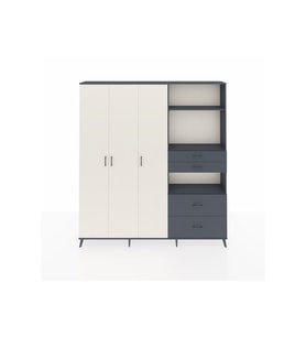 Arges Dolap 12 Raflı 4 Çekmeceli Tek Askılı 220x30x243 Antrasit-Aytaşı/Antrasit