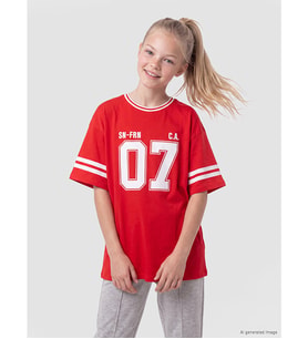 LCW Kids Kırmızı Bisiklet Yaka Baskılı Kız Çocuk Tişört