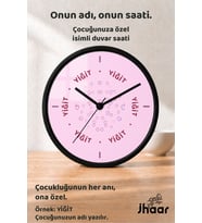 İsme Özel Pembe Küçük Kalpler Çocuk Odası Duvar Saati Orta Boy 30 cm Siyah Camlı Sessiz