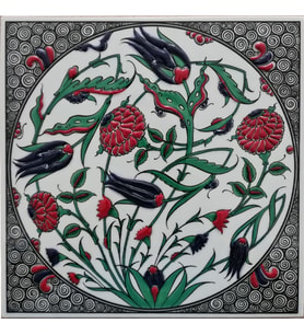 Armada Çini 20x20 Cm ED 311 Oval Lale Karanfil El dekoru Çini Pano