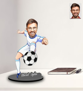 Kişiye Özel Futbolcu Karikatürlü İki Katmanlı Ahşap Biblo Model-4