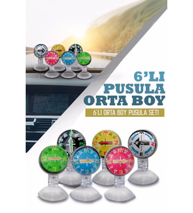 ŞüsCarOto Araç İçi Vantuzlu Pusula Seti Orta Boy 6'lı Ayarlı Nostalji Renkli
