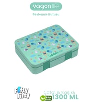 1300 ML Tek Kat Sızdırmaz,Karışmaz 4 Bölmeli Çocuk Beslenme Kutusu -FFB091-1300 (Yeşil)