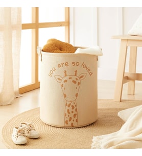 Ocean Home Textile Çocuk Odası Sevimli Zürafa Jüt Keten Kumaş Oyuncak Sepeti 33 x 40 cm (Deve Tüyü)