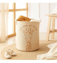 Ocean Home Textile Çocuk Odası Sevimli Zürafa Jüt Keten Kumaş Oyuncak Sepeti 33 x 40 cm (Deve Tüyü)