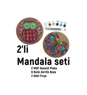2Li Mandala Boyama Seti- 2 DESENLİ PLAKA-6 RENK AKRİLİK BOYA-2 ADET FIRÇA