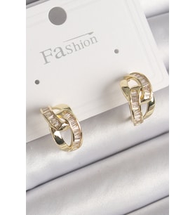Pirinç Gold Renk Zirkon Taşlı Zincir Model Kadın Küpe TJ-BKP9794