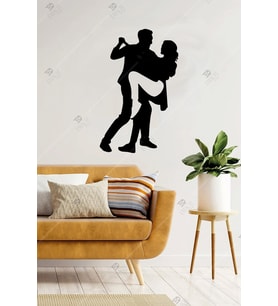 Ahşap Love Tango Dans Eden Çift Duvar Dekoru - Kolay Montaj - 30x20 Cm (Siyah)