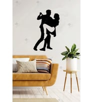 Ahşap Love Tango Dans Eden Çift Duvar Dekoru - Kolay Montaj - 30x20 Cm (Siyah)
