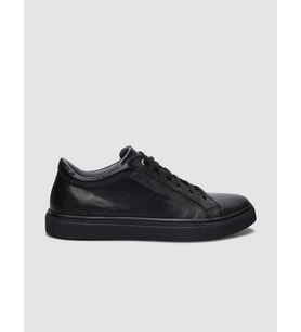 %100 Hakiki Deri Siyah Bağcıklı Erkek Sneaker